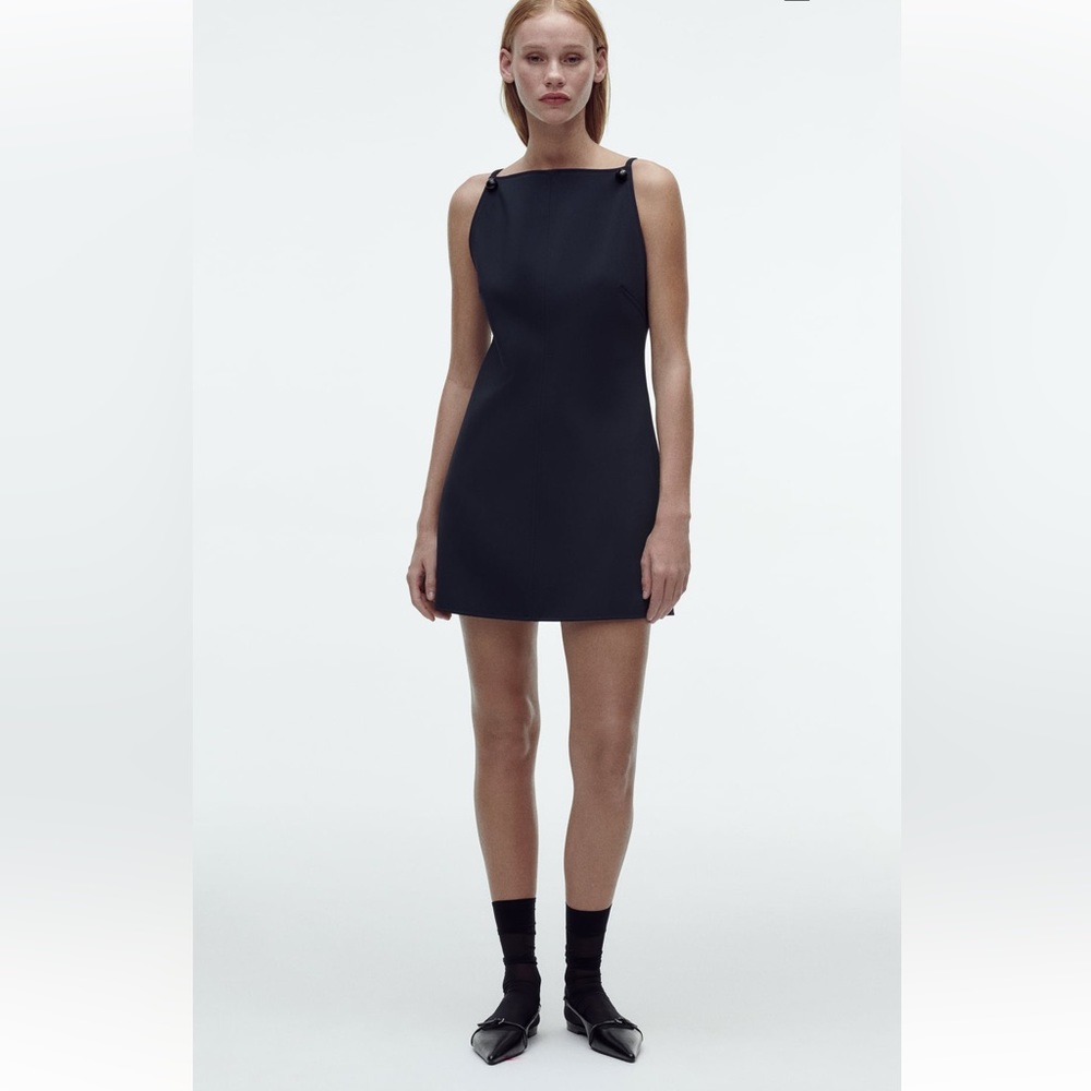Zara SHORT DRESS WITH BUTTONS. Navy Blue. Size L. New with Tags.